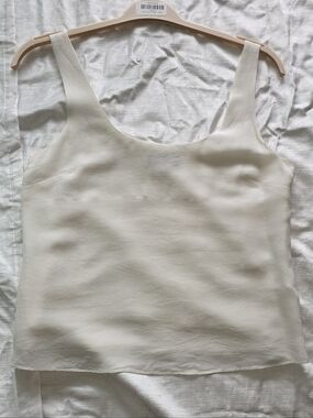 Women's Cream Silk Scoop Neck Tank Top Sleeveless Camisole